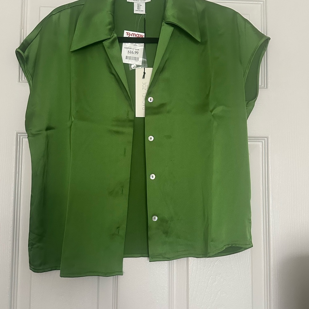Rachel Zoe Green Satin Button Down Shirt